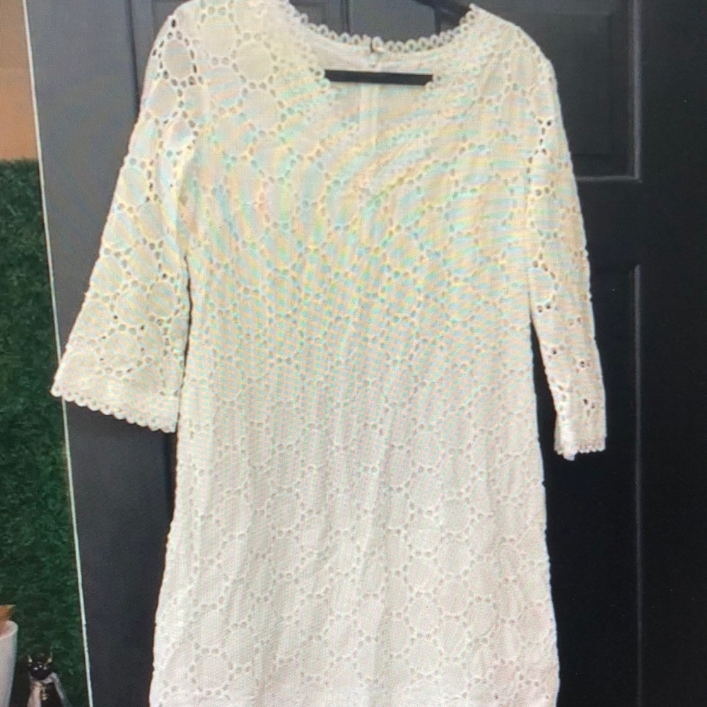 London times eyelet white dress new without tags beautiful detail on edges